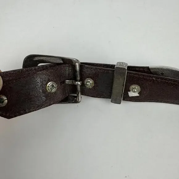 Tony Lama Mens 34" Western Brown Leather Belt Etched Metal Buckle Made in USA - Picture 5 of 8